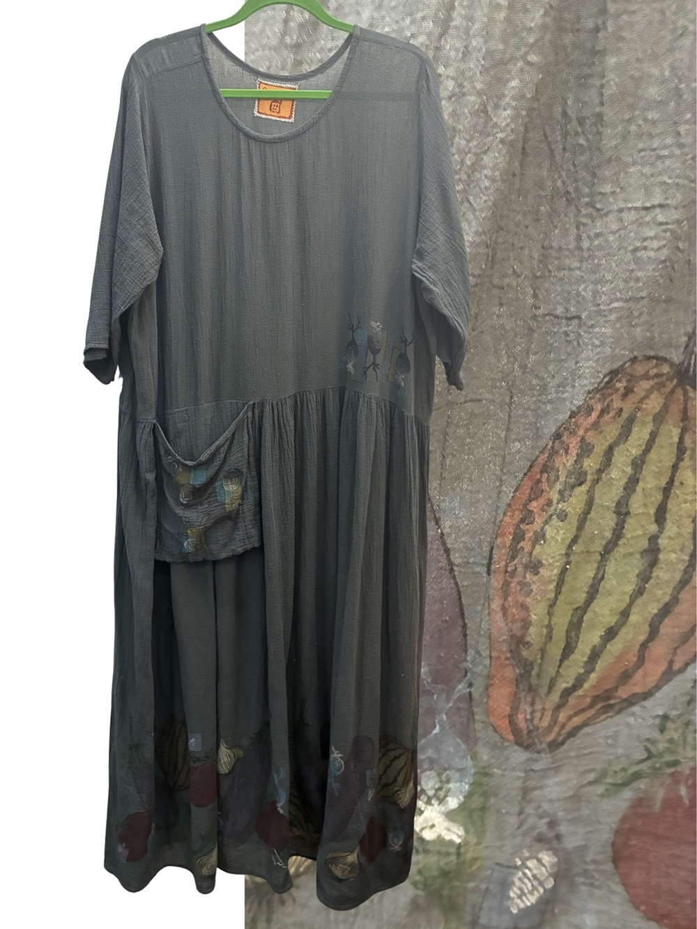 Vintage Blue Fish 100% Cotton Hand painted dress XL-3X